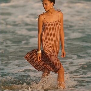 Faithful the Brand x Anthropologie arietta brown stripped long dress -NWOT size4